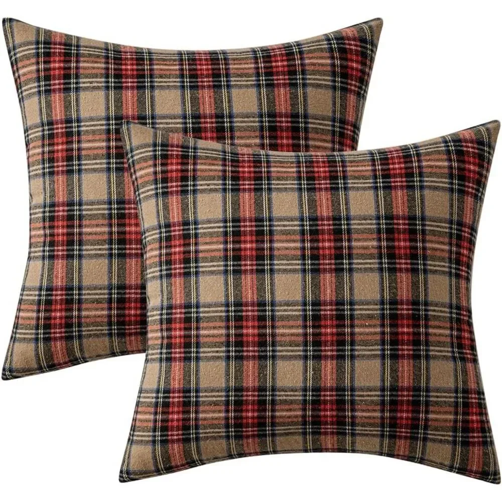 Set of 2, 26x26 Inches, Scottish Tartan Plaid Euro Sham Throw Pillow Covers